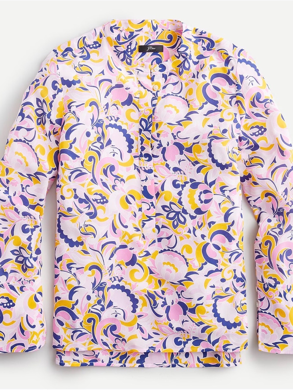 J.Crew Silk Paisley Swirl Tunic Blouse Pink Yellow Size M